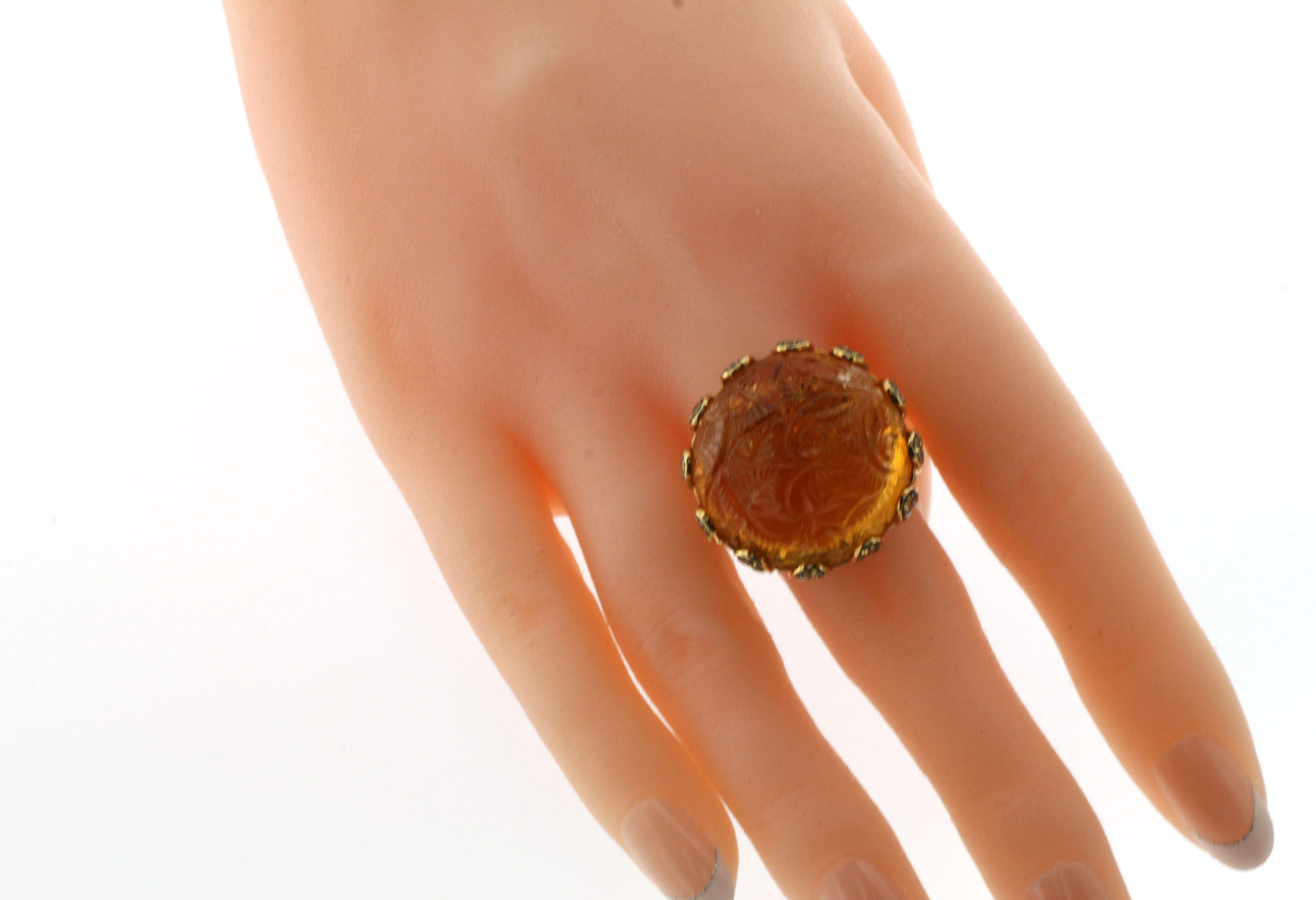 Women's 46Ct Citrine Yellow Sapphire and Diamond Cocktail Ring in 18kt Yellow Gold