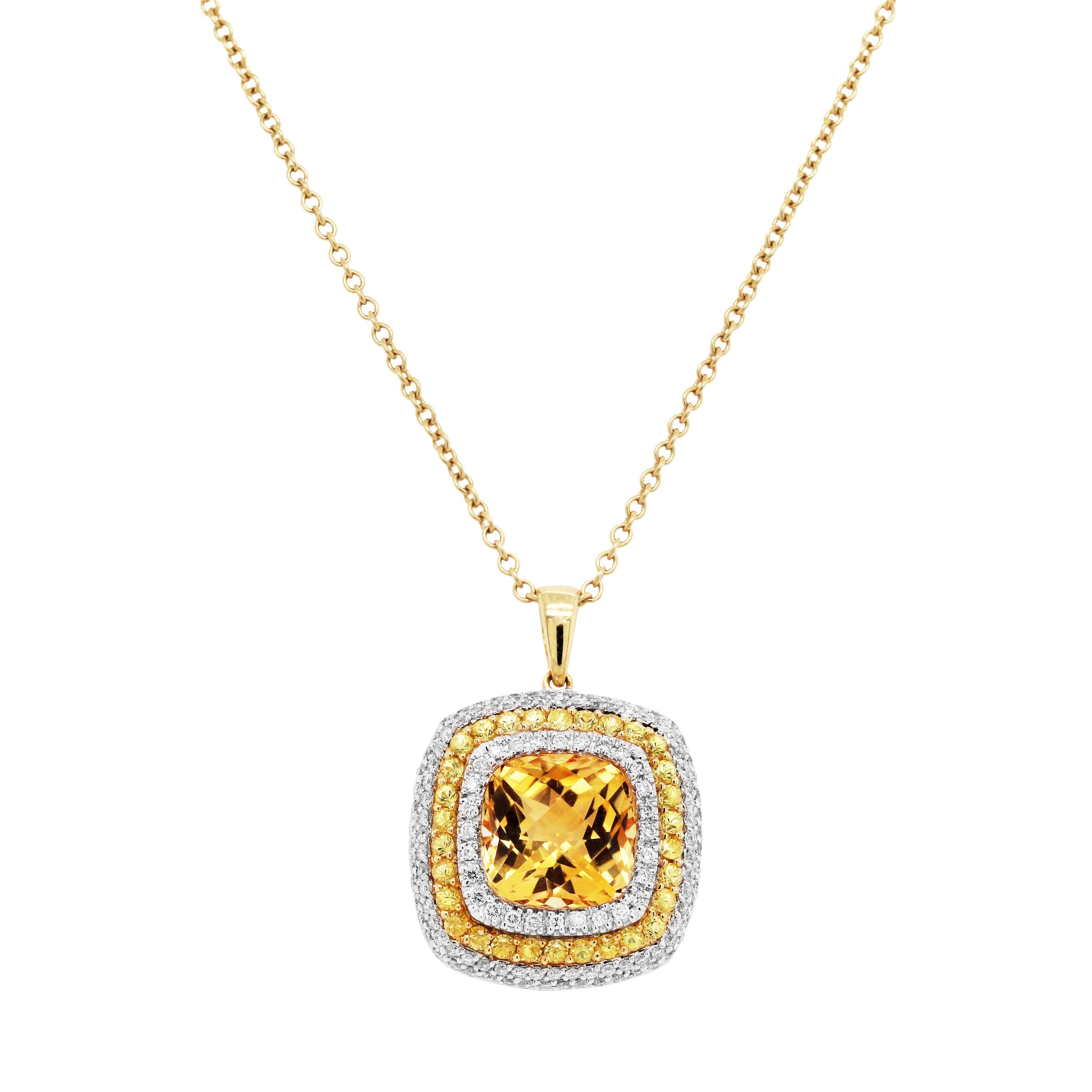 Women's Citrine Yellow Sapphire and Diamond Pendant Necklace with Chain