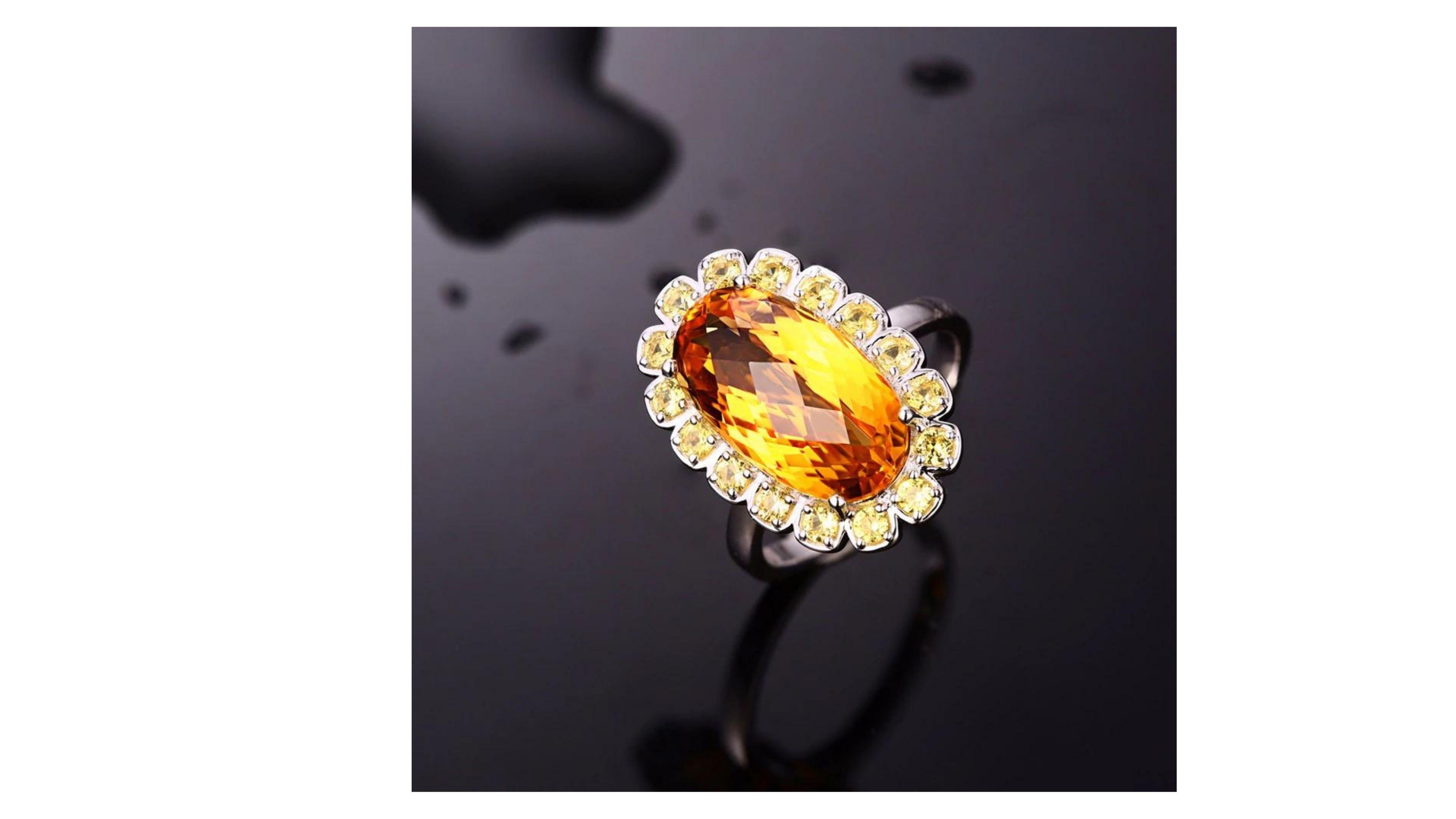 Oval Cut Citrine Yellow Sapphire Ring 14 Karat White Gold For Sale