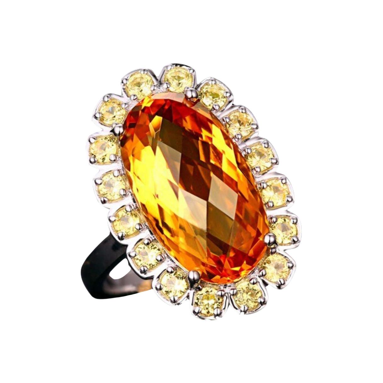 Citrine Yellow Sapphire Ring 14 Karat White Gold For Sale