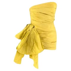 Citrine Yellow Silk Draped Top with Side Large Bow