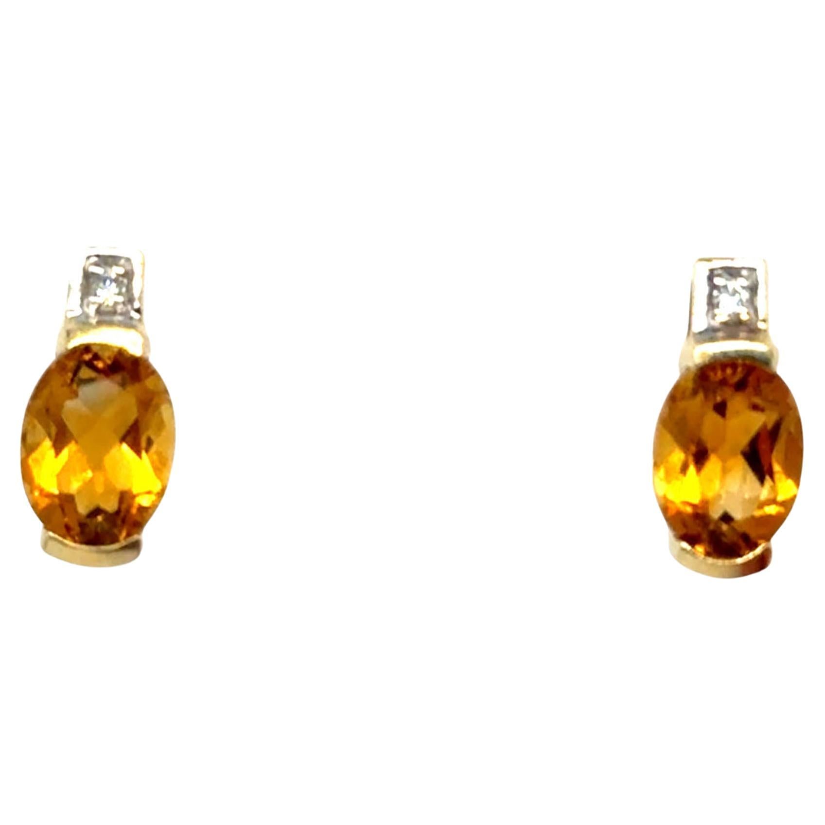 Clous d'oreilles de 2,50 carats, pierre de naissance de novembre 14 carats, citrine, topaze jaune et diamant