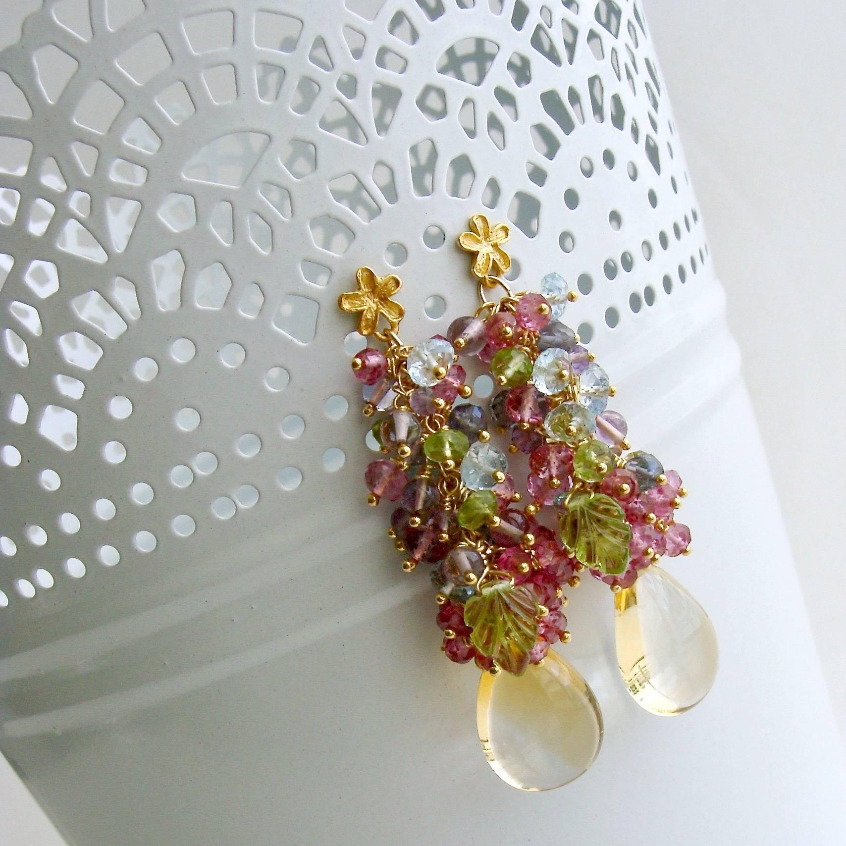 Fleur II Earrings.

After a harsh and cold winter, everyone is ready for the happy colors of spring and these stunning cluster drop earrings don’t disappoint.  A cacophony of spring colors mimics the beautiful colors of a spring garden for a
