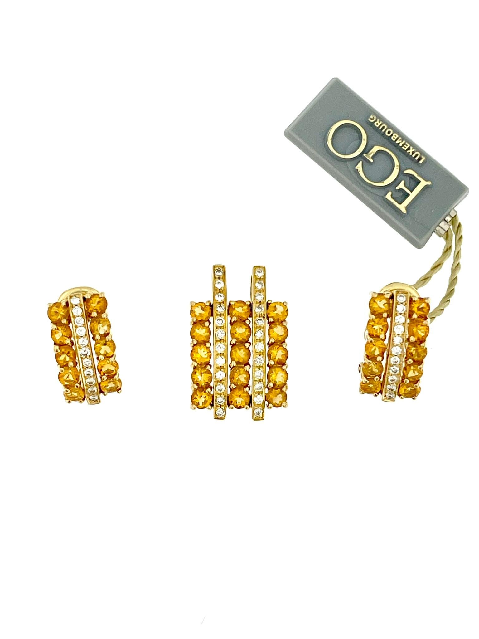 Contemporary Citrines and Diamonds Jewelry Set 18kt Yellow Gold For Sale