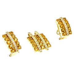 Used Citrines and Diamonds Jewelry Set 18kt Yellow Gold