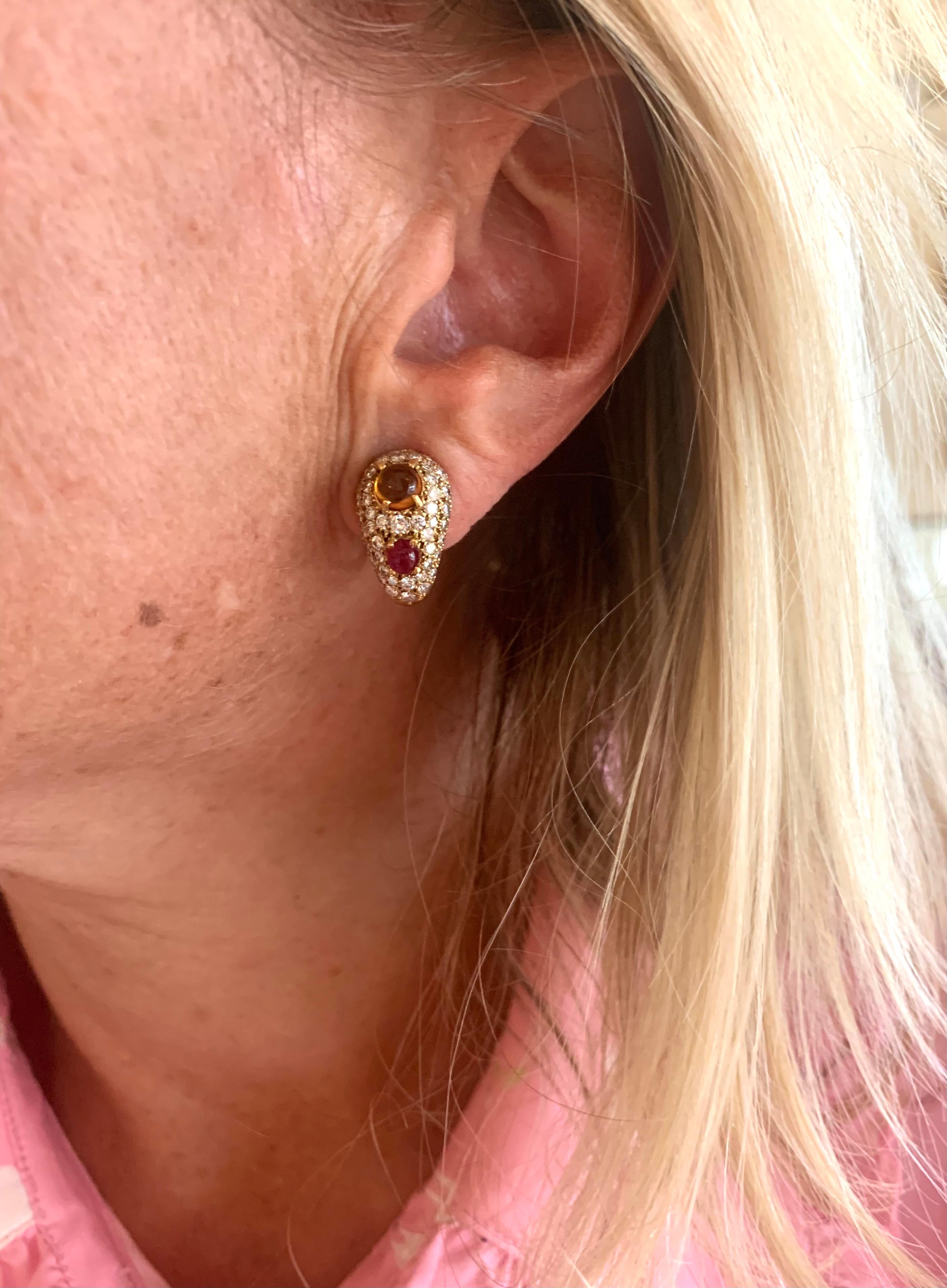 Zitrinen Rubine Diamanten 18 Karat Gelbgold Retro-Ohrringe Clips im Zustand „Hervorragend“ im Angebot in Paris, FR