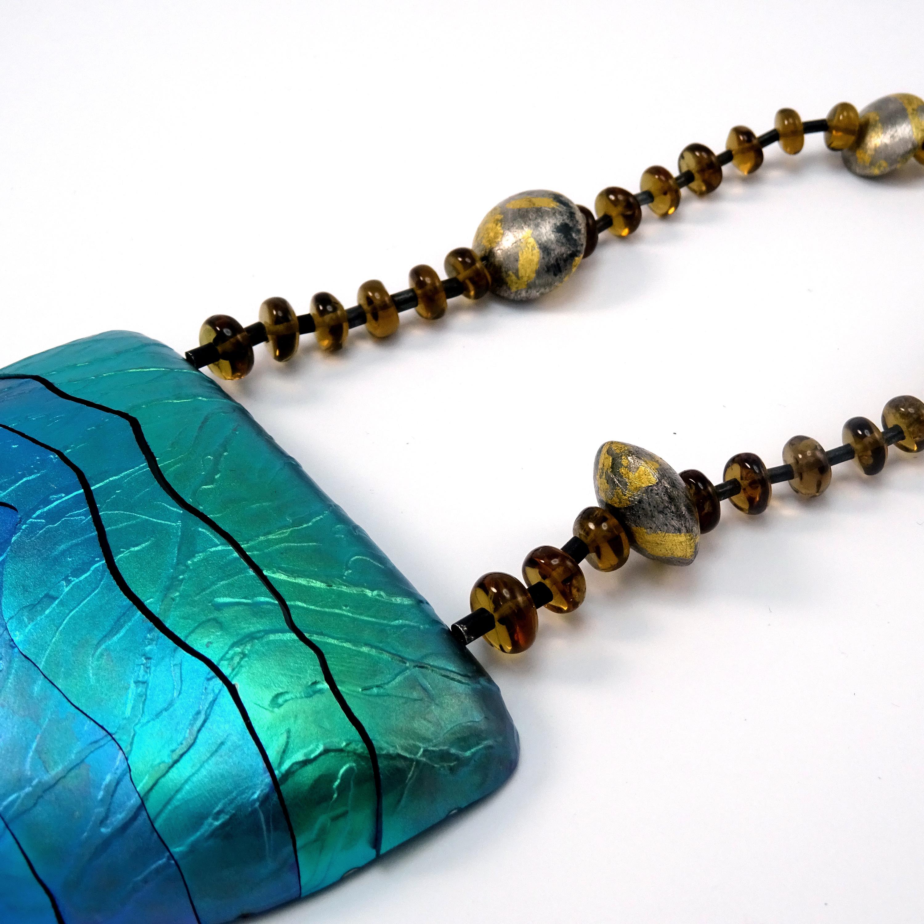 Yellow Citrines Sterling Silver Green Blue Titanium Necklace In New Condition For Sale In València, ES