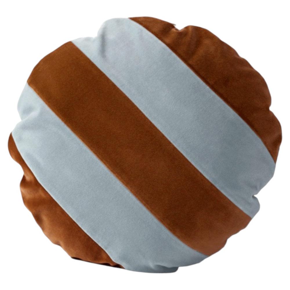 CITRINO Brown and Blue Velvet Deluxe Handmade Decorative Round Cushion