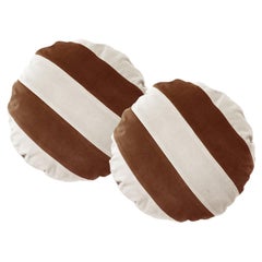 CITRINO brown and Ivory White - Set of 2 Velvet Deluxe Striped Round Pillows