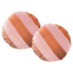 CITRINO Camel y Rosa - Set de 2 Cojines Redondos de Terciopelo Deluxe a Rayas