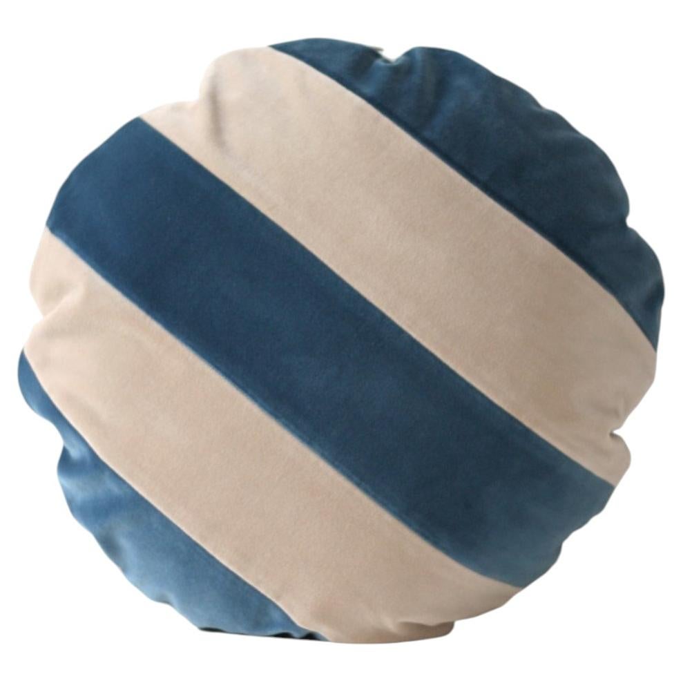 CITRINO Cappuccino and Blue Velvet Deluxe Handmade Decorative Round Cushion