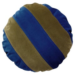CITRINO Cobalt Blue and Dry Green Velvet Deluxe Handmade Round Cushion
