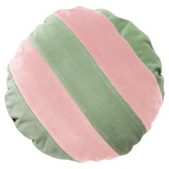 Cojín redondo de terciopelo rosa y menta CITRINO Deluxe hecho a mano