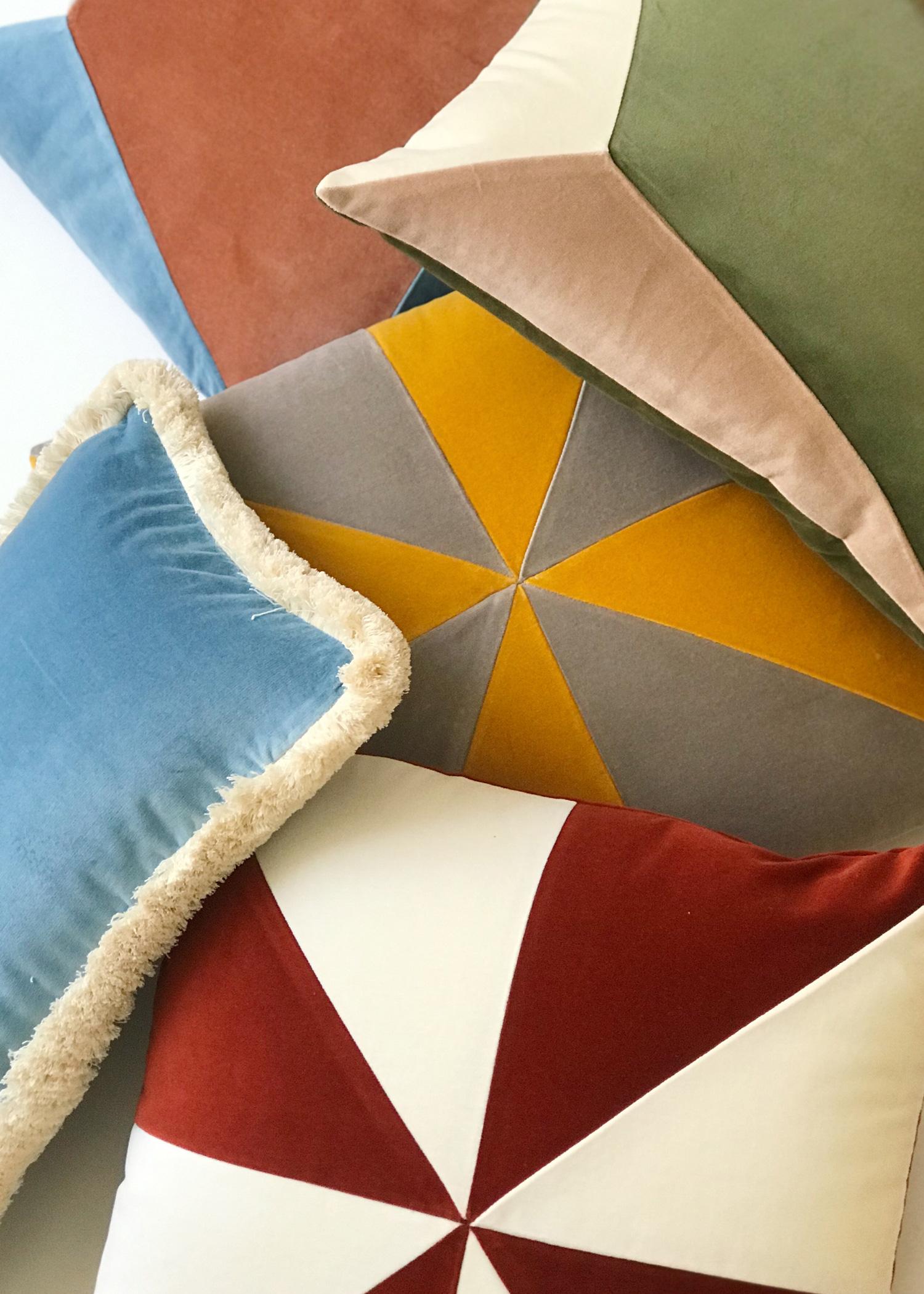 Portuguese CITRINO Mustard & Pink Velvet Deluxe Handmade Decorative Pillow For Sale