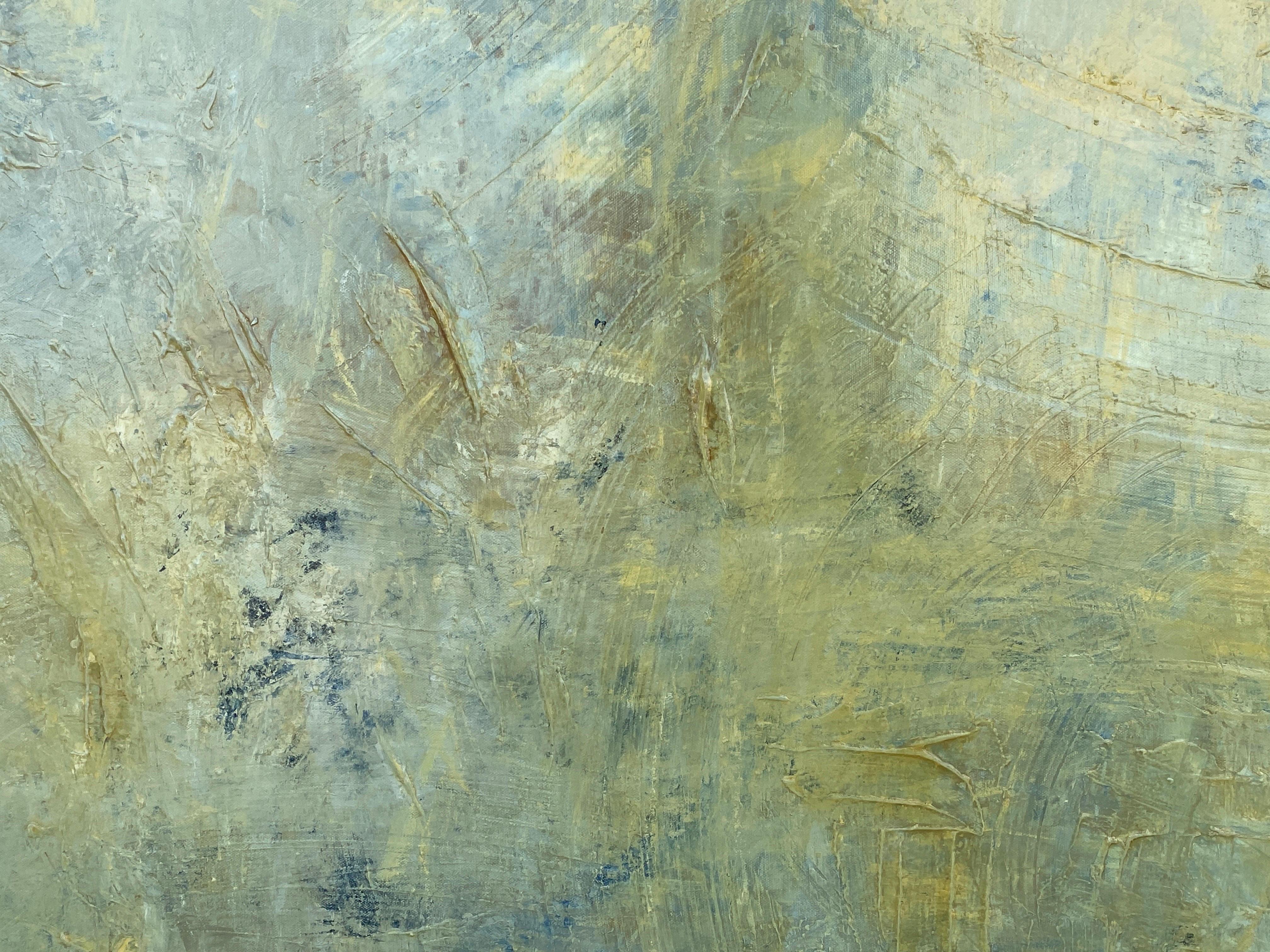 A beautiful, original abstract and gorgeous shades of citron and gold by female Arizona artist, Kathryn Henneman. Her work is in many commercial and private collections across the United States and a favorite painter of many interior designers.