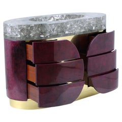 Citron Bathroom Vanity Cabinet-Hand-Dyed Eggplant Goatskin w/ Crystal Resin Sink