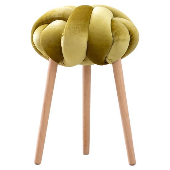 Handmade Citron Velvet Knot Stool 16X16 inch by Knots Studio