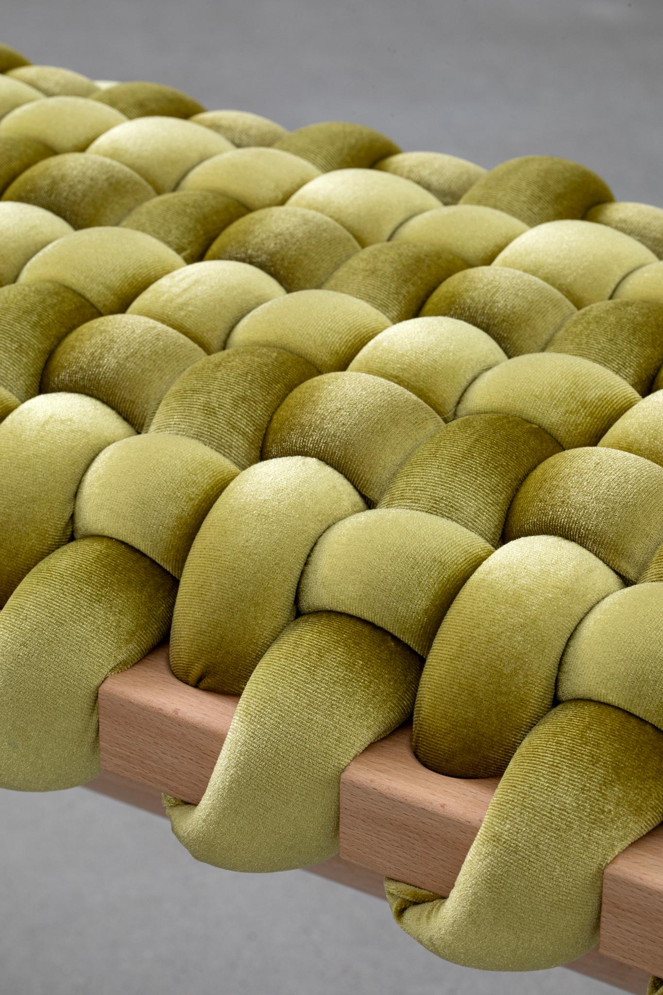 Hand Made Citron Velvet Woven Bench 47