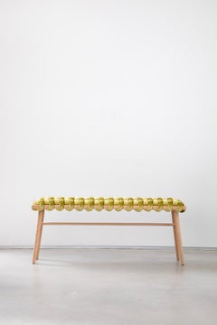 Hand Made Citron Velvet Woven Bench 47" Length by Knots Studio
