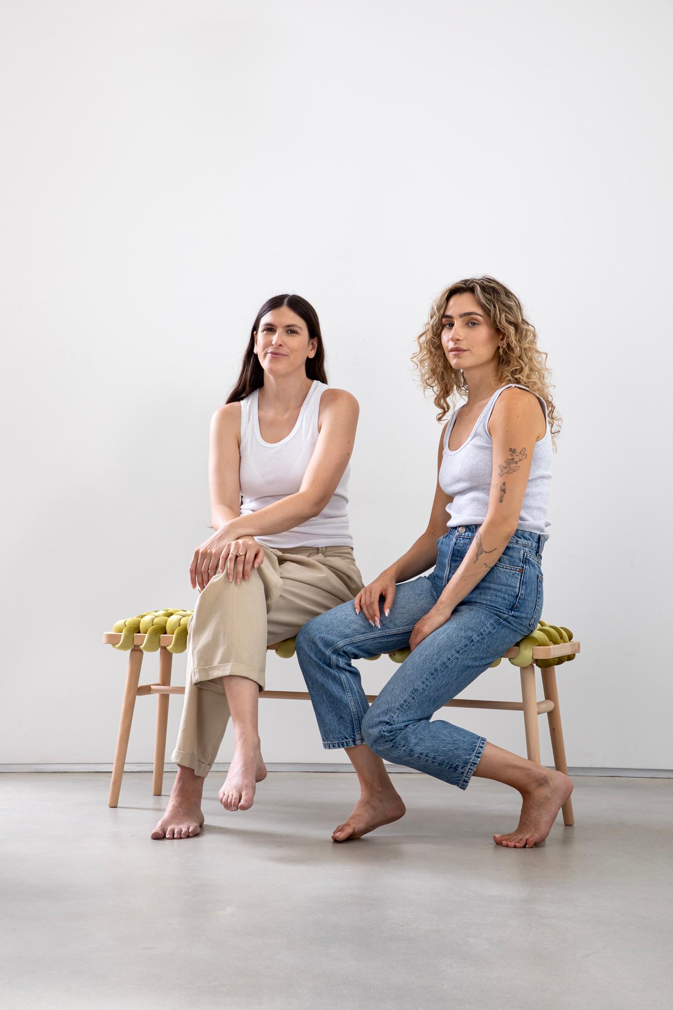 Israélien Hand Made Citron Velvet Woven Bench 47