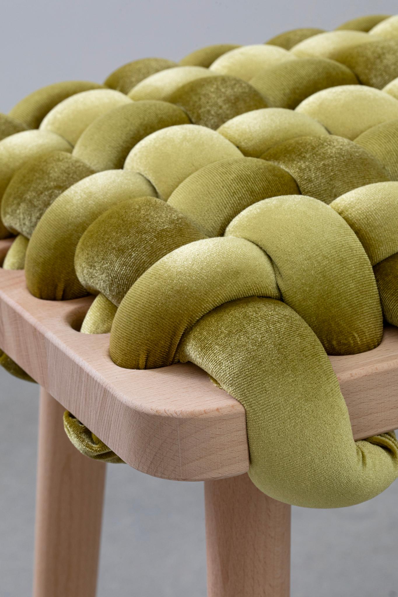 Tissé à la main Hand Made Citron Velvet Woven Bench 47