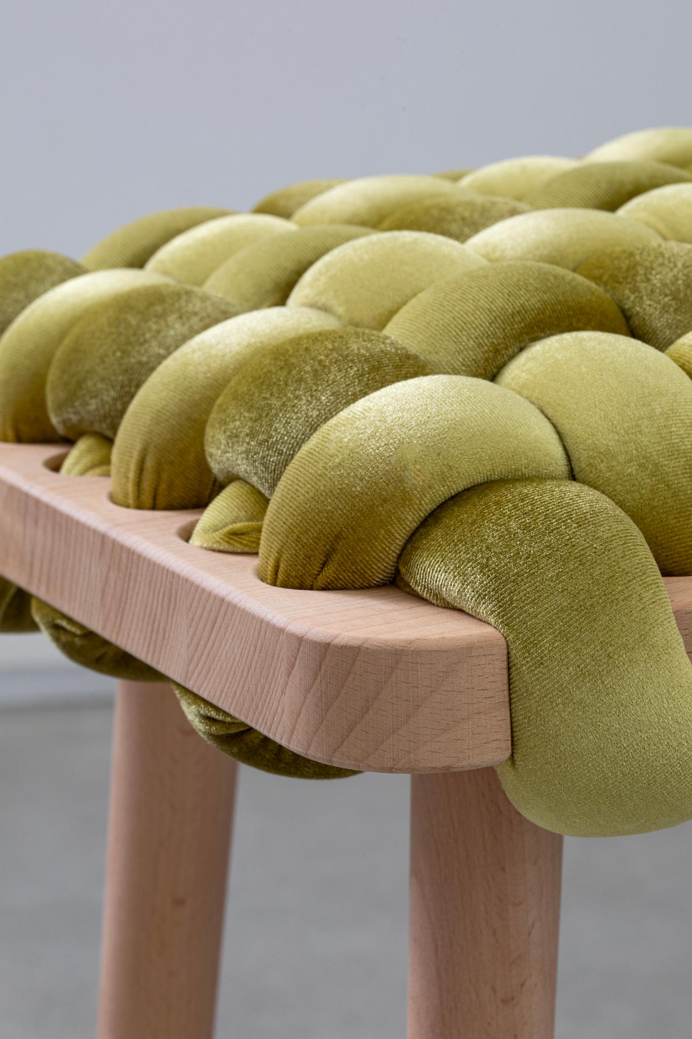 Hand Made Citron Velvet Woven Bench 47