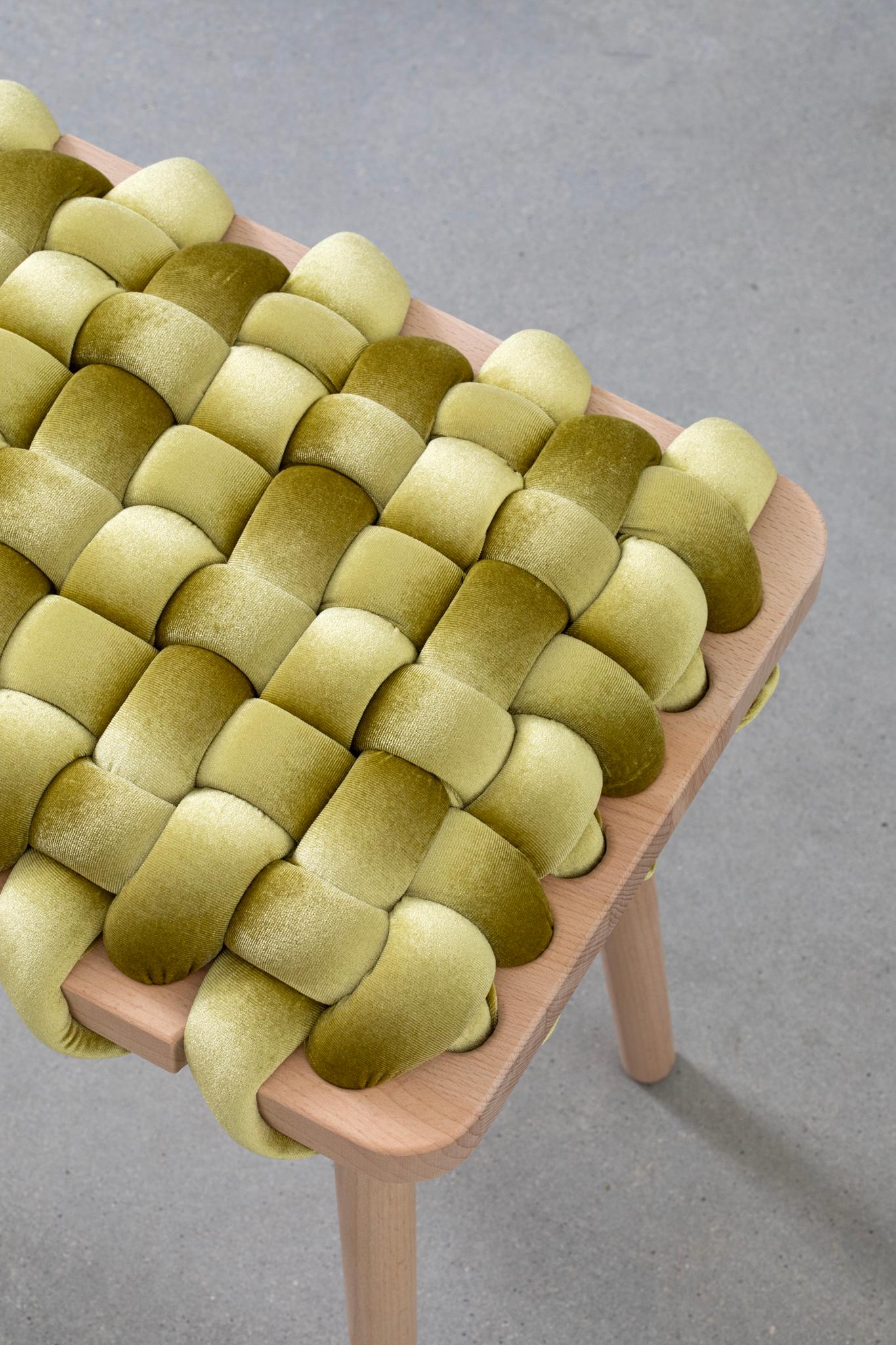 XXIe siècle et contemporain Hand Made Citron Velvet Woven Bench 47