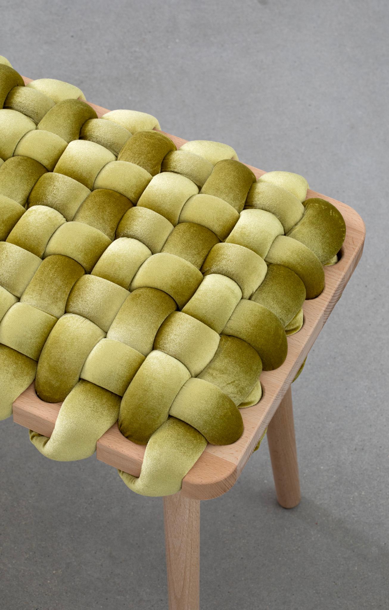 Hand Made Citron Velvet Woven Bench 47