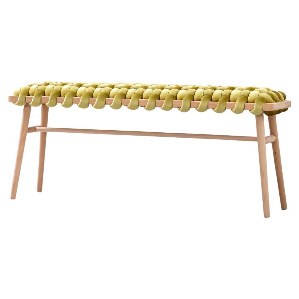 Hand Made Citron Velvet Woven Bench 47" Length by Knots Studio