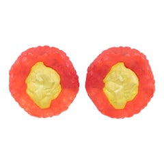 Citrus and Red Rock-Shaped Lucite Resin Clip Earrings