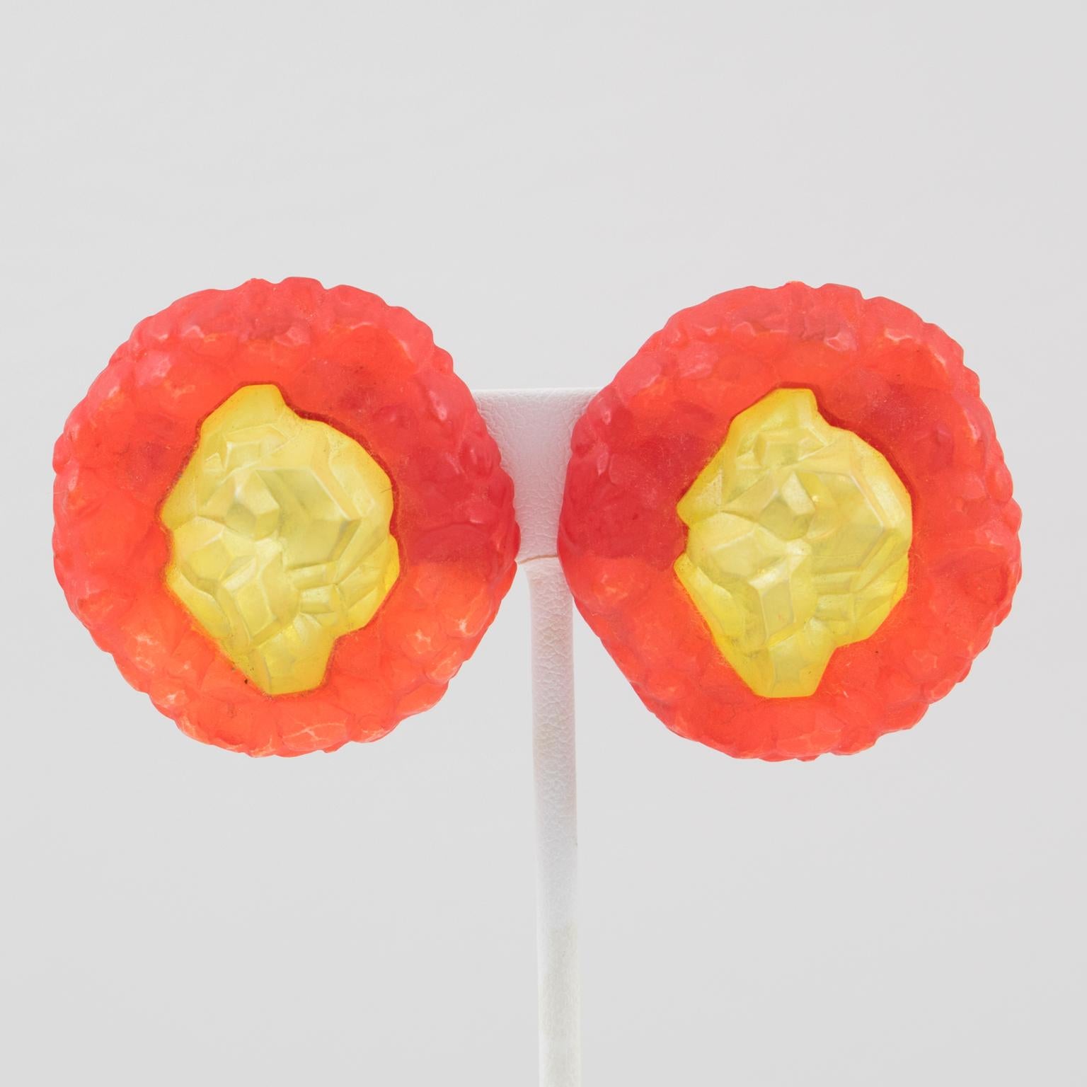 Citrus and Red Rock-shaped Resin Earrings For Sale 1
