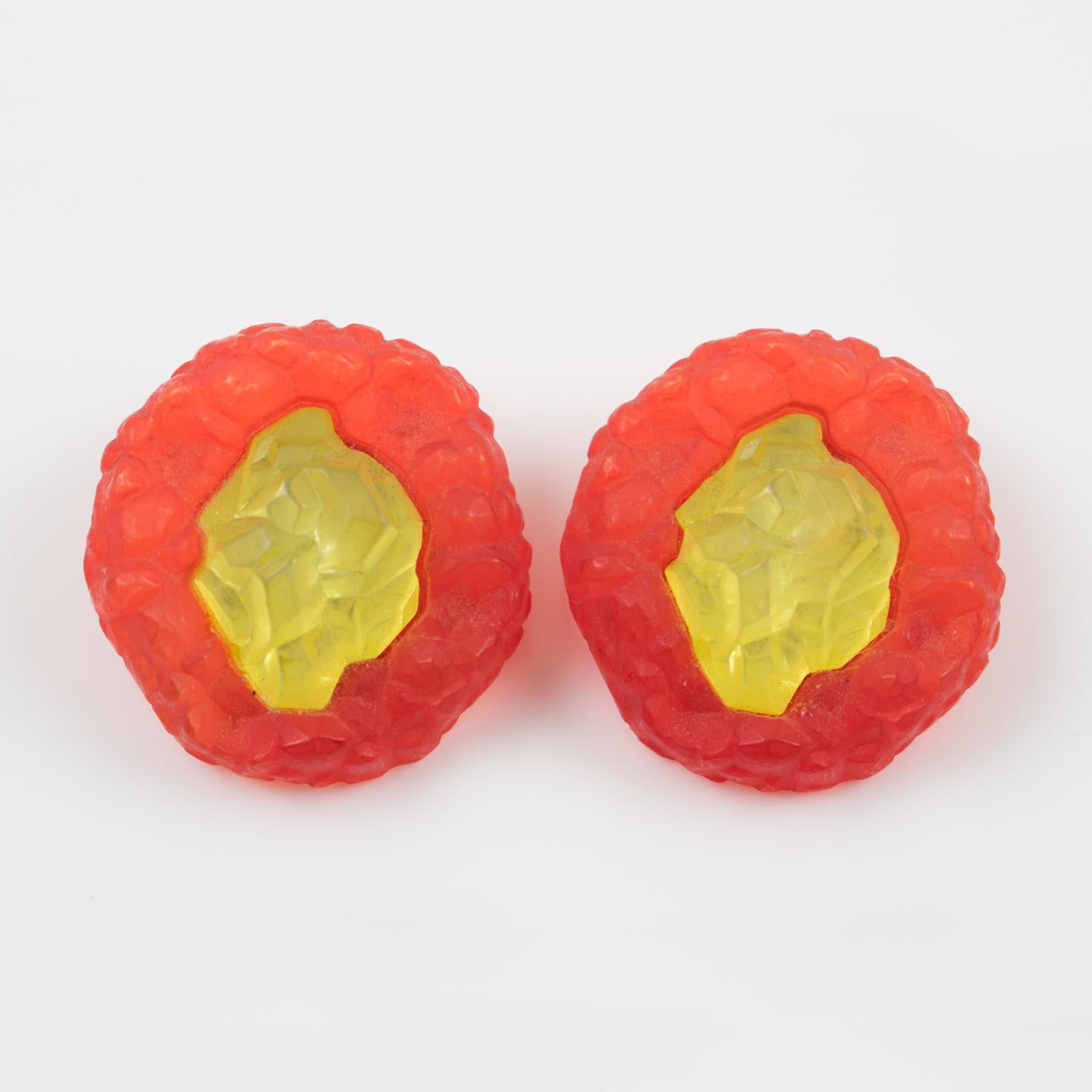Citrus and Red Rock-shaped Resin Earrings For Sale 2