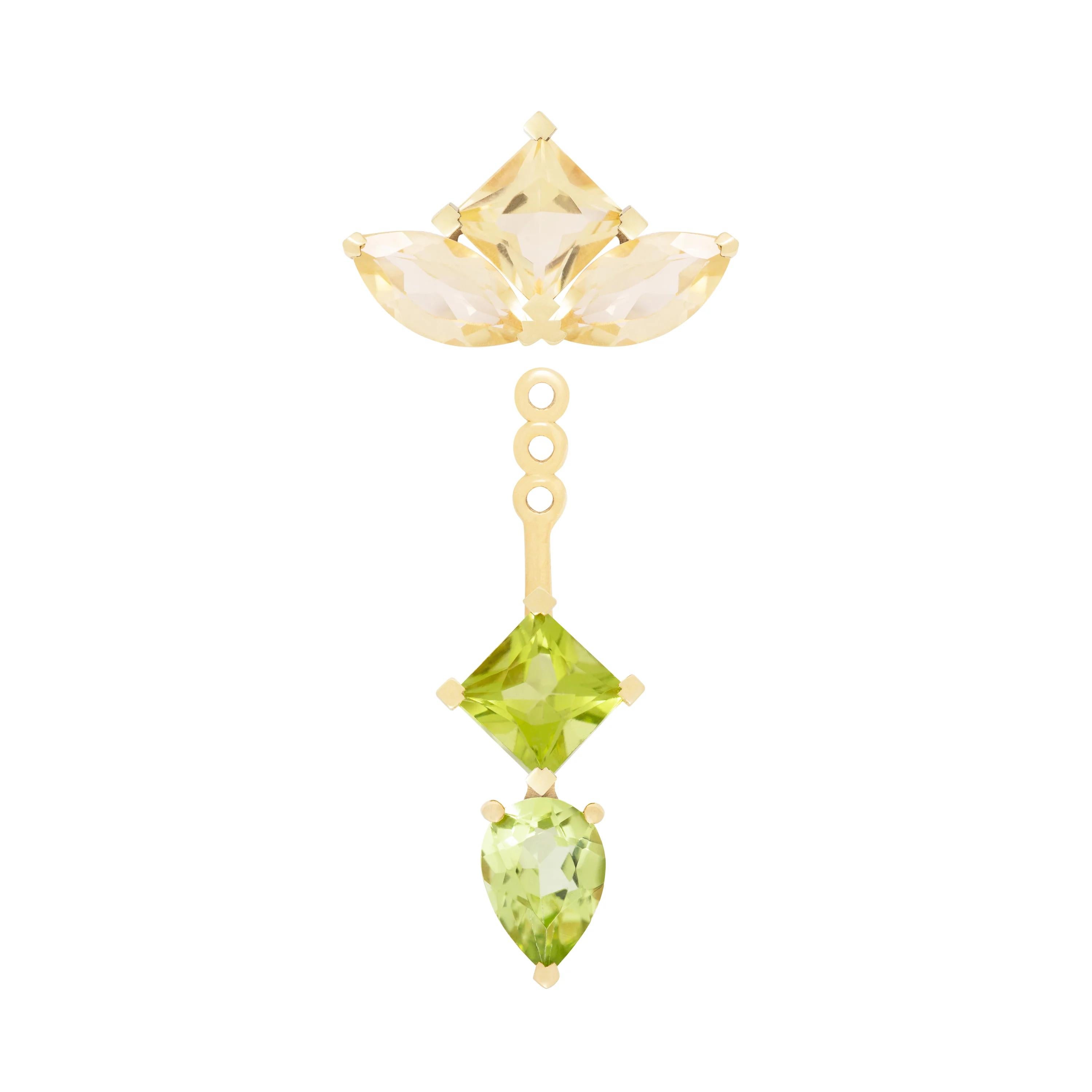 18k yellow gold earring jackets in 3.02ct lemon quarts and peridot.

Sold as single, these detachable earring jackets offer the perfect opportunity to elevate your style and mix and match with your favorite earrings.

