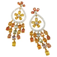 Citrus Sicily Yellow Orange Sapphire Diamond Dangle Earrings in 18K Yellow Gold