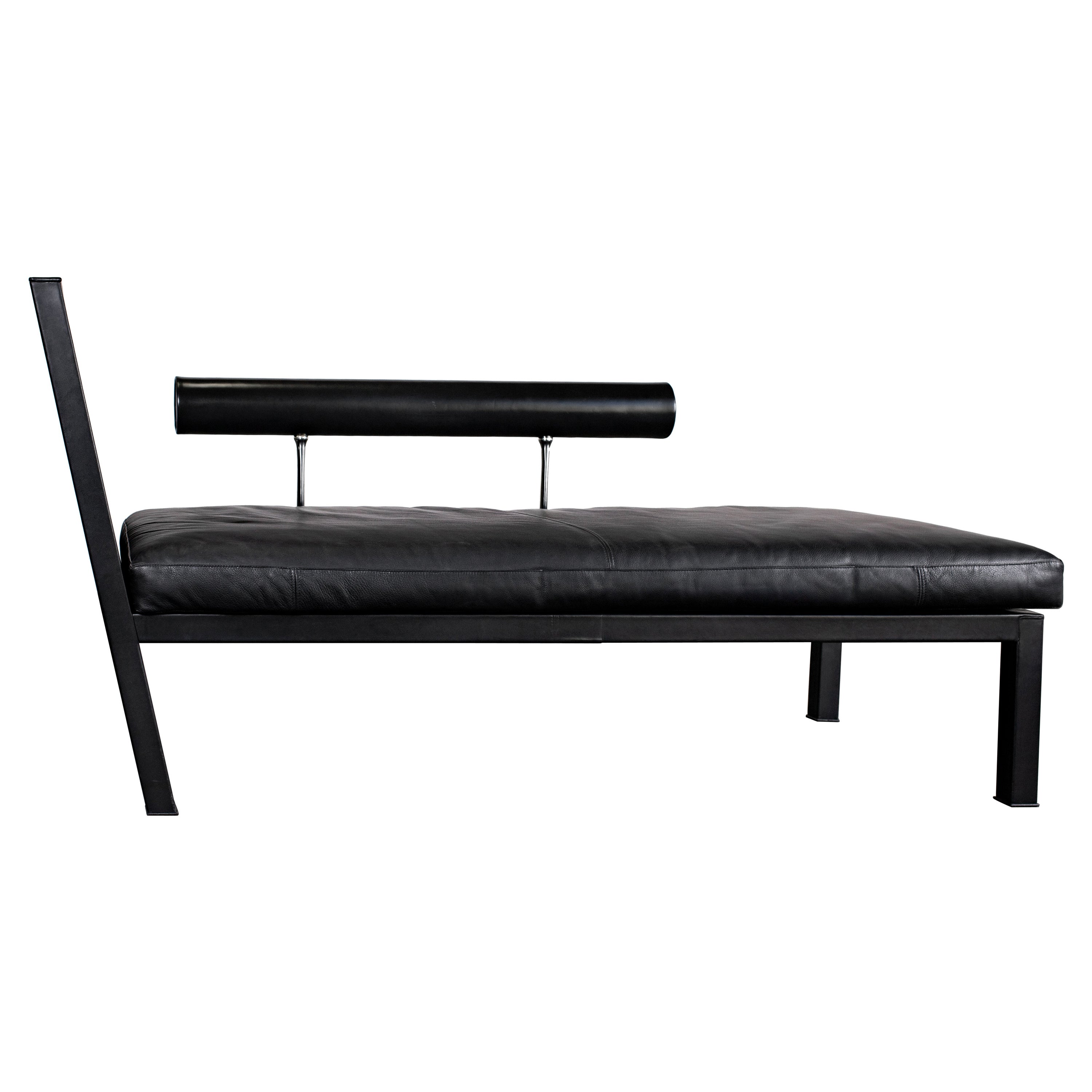Citterio „Sity“ Chaiselongue für B&B Italia aus schwarzem Leder auf schwarzem Leder