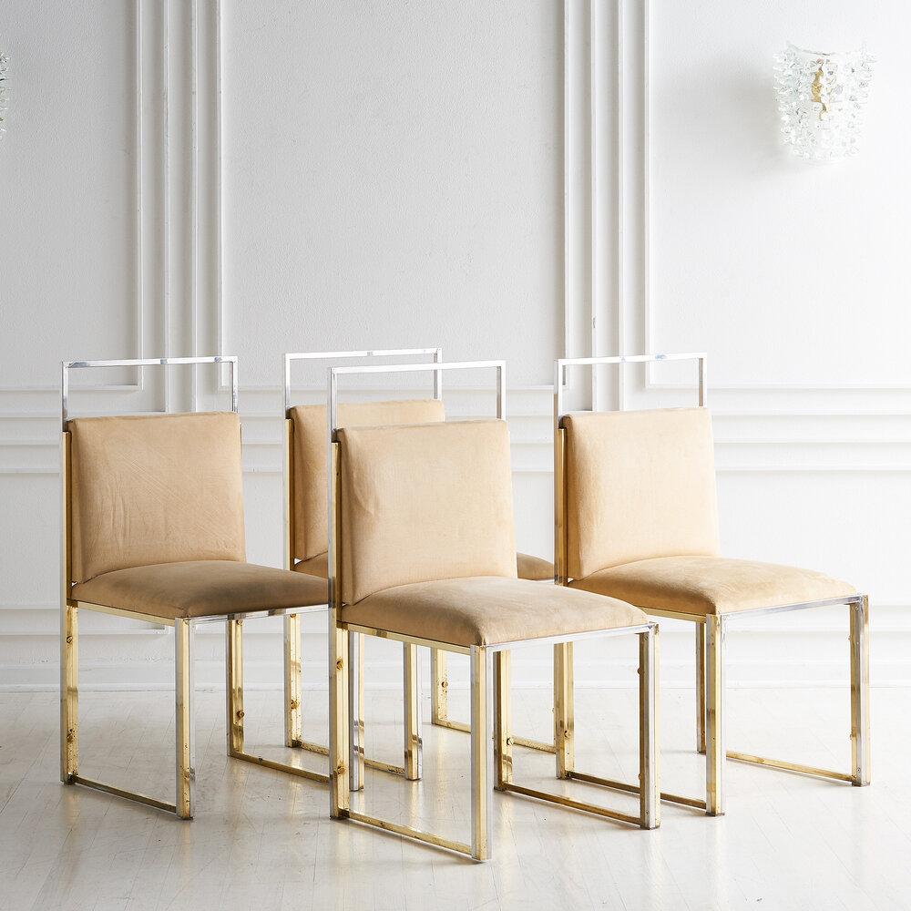 Modern Cittone Oggi Brass and Chrome Dining Chairs, Set of 4