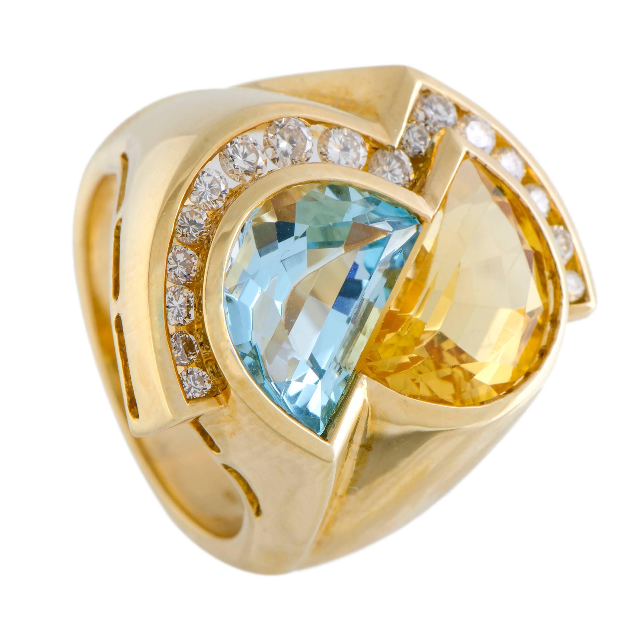 Cittrine Topaz and Diamond Gold Cocktail Ring