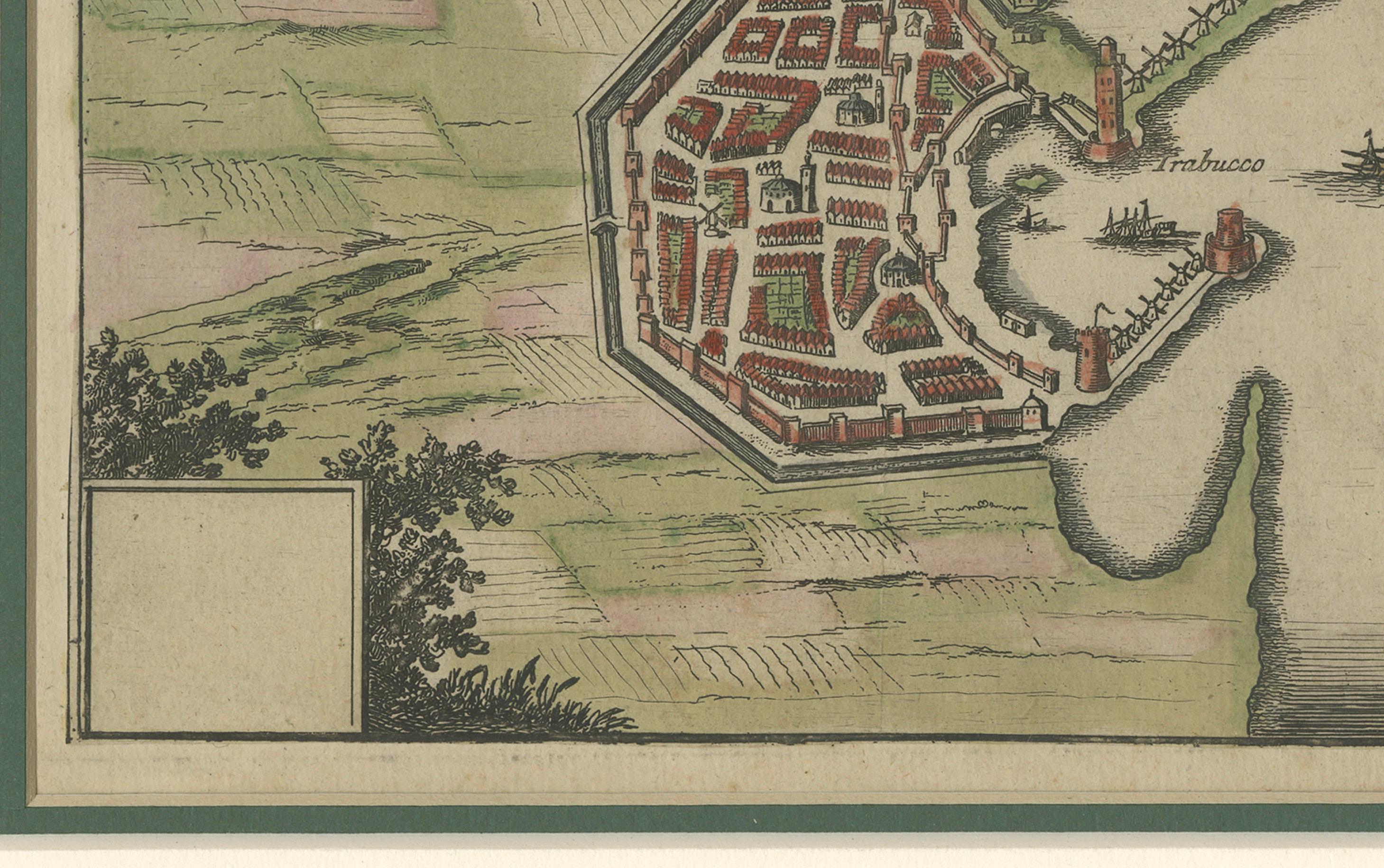 Città e porto di Rhode - Olfert Dapper, incisione colorata a mano del 1688

Descrizione:
Questa storica incisione su rame colorata a mano, intitolata 