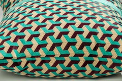 City Cushion Pillow "Copenhagen" in Beige Green Aqua Geometric Print