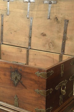 "City Hall" Chest, Walnut, Wrought Iron, Castile Spain, 17th Century