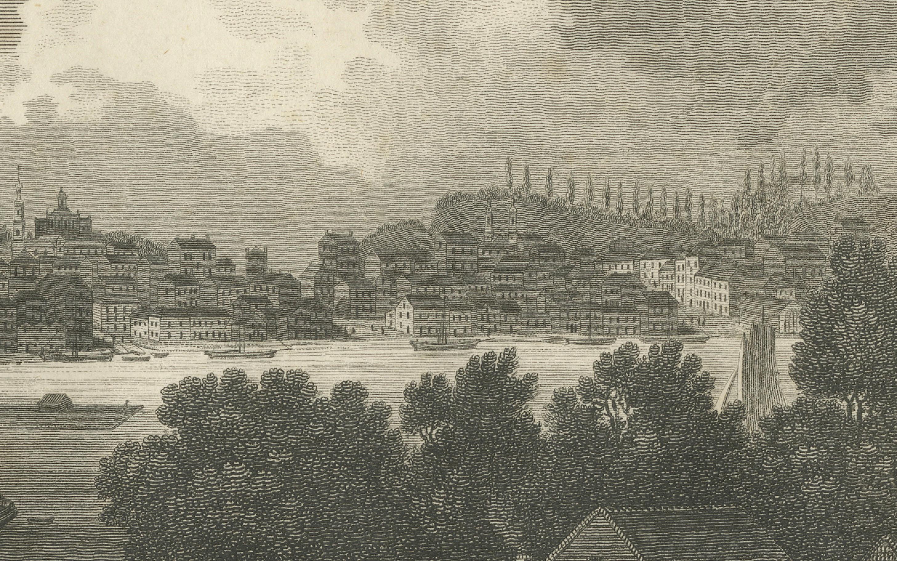 City of Albany, New York, Hudson River View – Antique Engraving, 1827