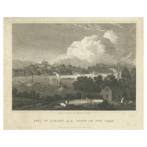 City of Albany, New York, Hudson River View – Antique Engraving, 1827