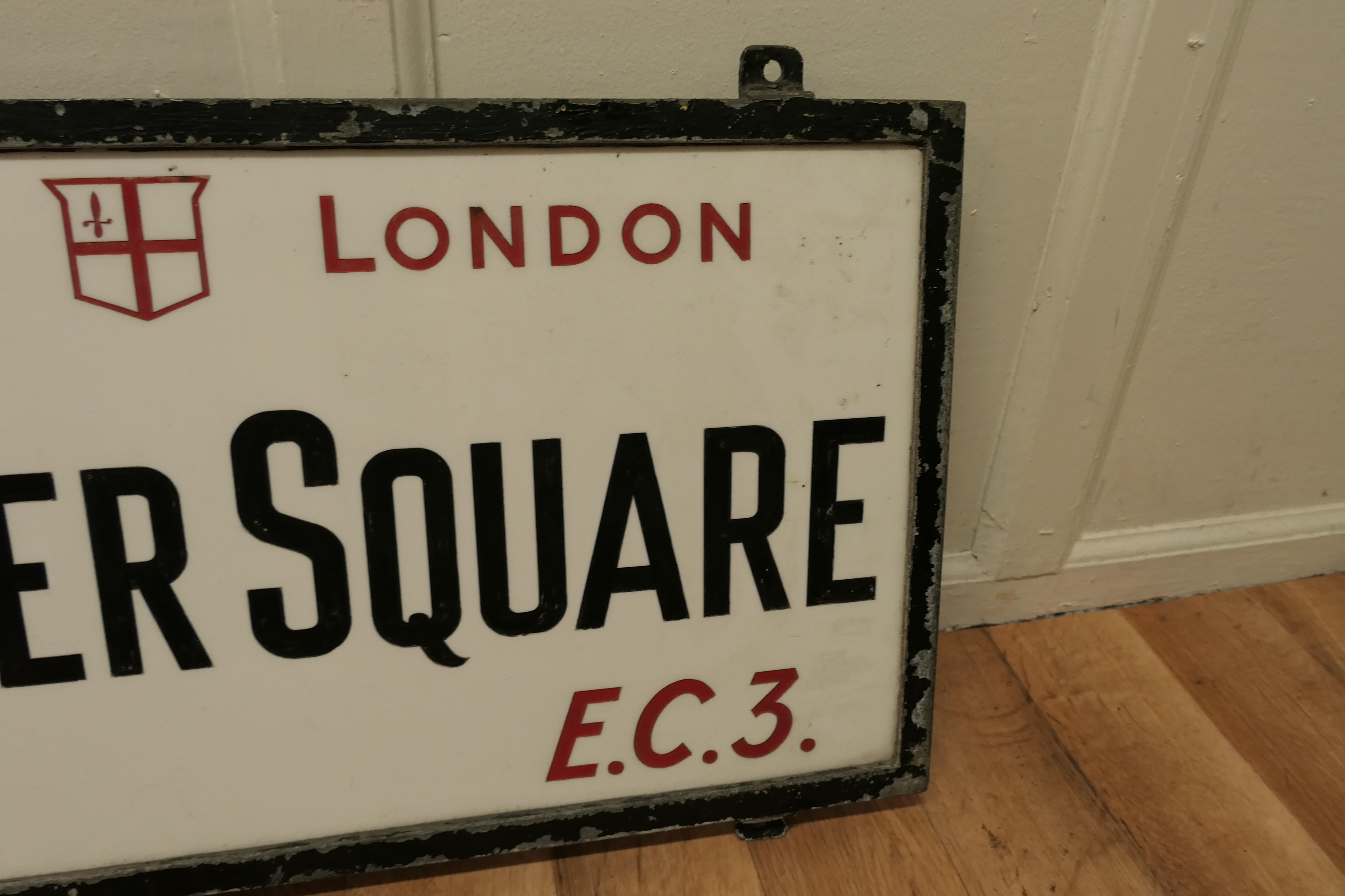 Édouardien Panneau de rue édouardien en verre de la ville de Londres, Bilter Square E.C.3 en vente