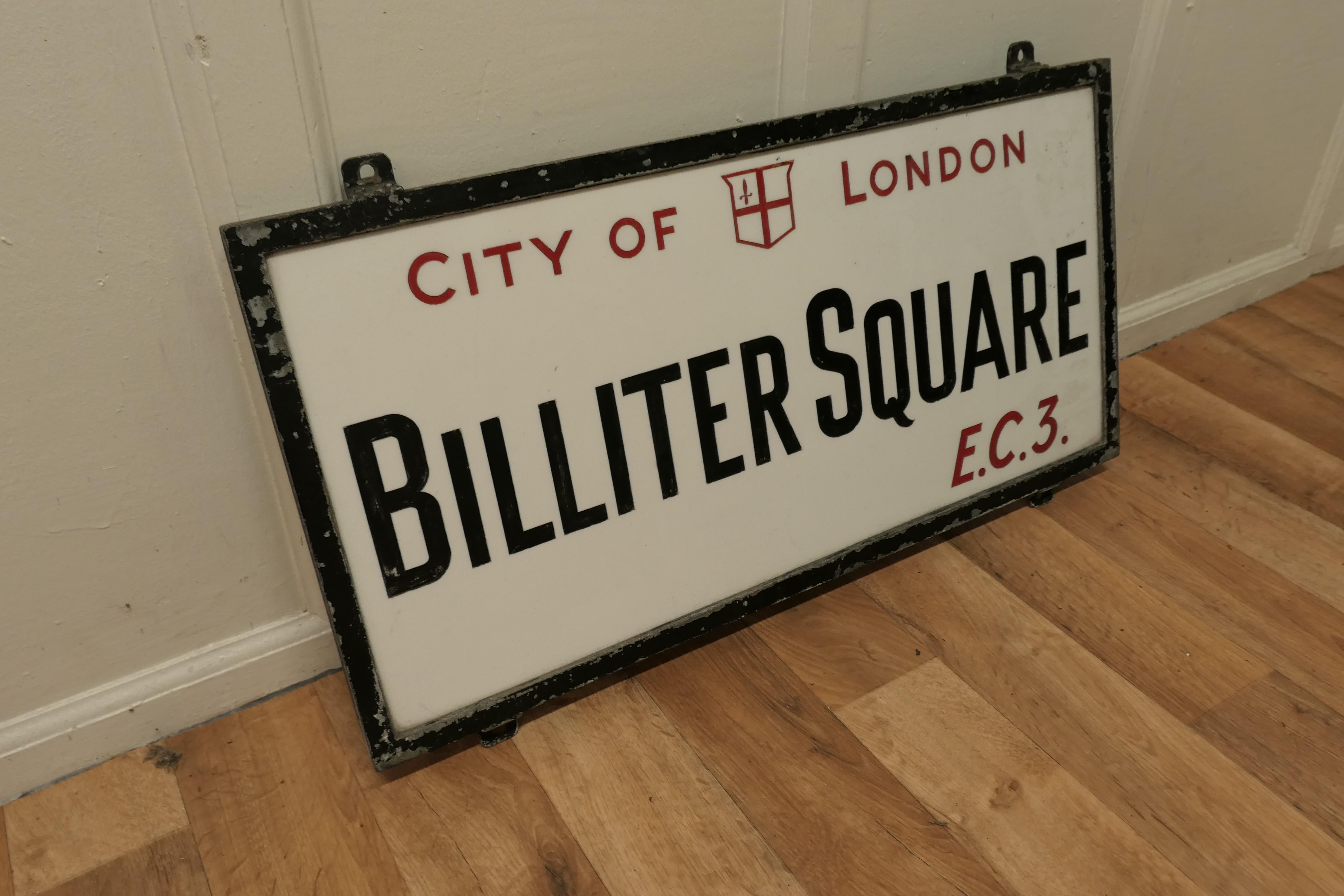 20ième siècle Panneau de rue édouardien en verre de la ville de Londres, Bilter Square E.C.3 en vente