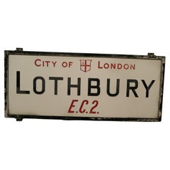City of London Glass Edwardian Street Sign, Lothbury E.C.2