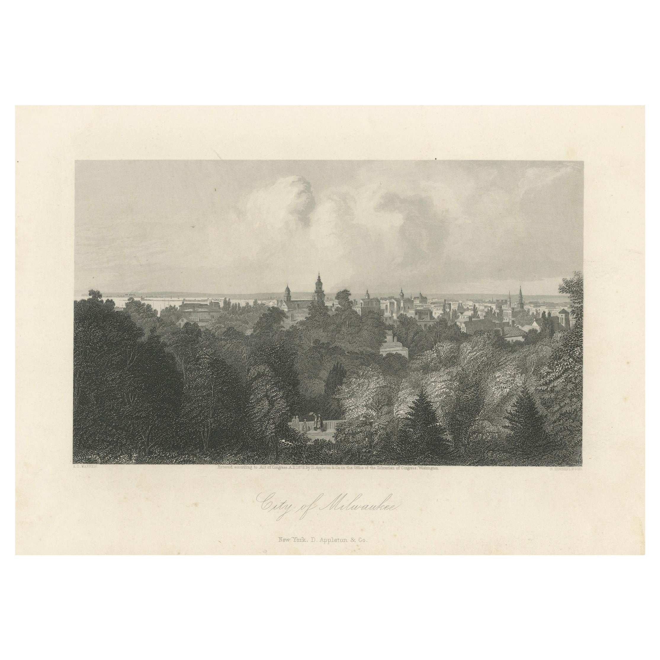City of Milwaukee, Panoramic Urban View – American City Engraving, 1872