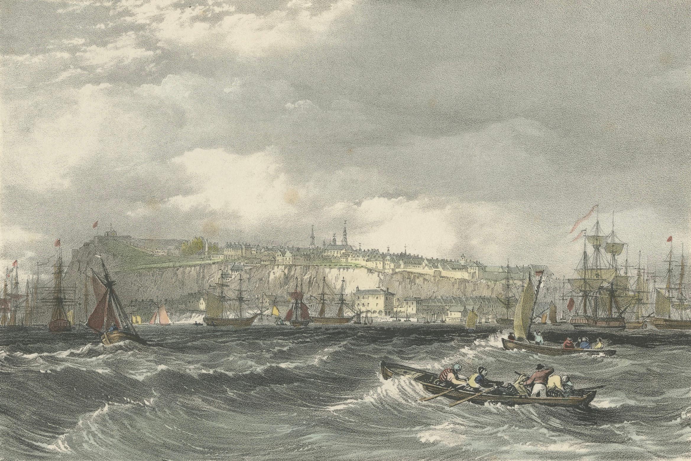 La ciudad de Quebec desde el puerto: Una vibrante litografía marítima del siglo XIX Mediados del siglo XIX en venta