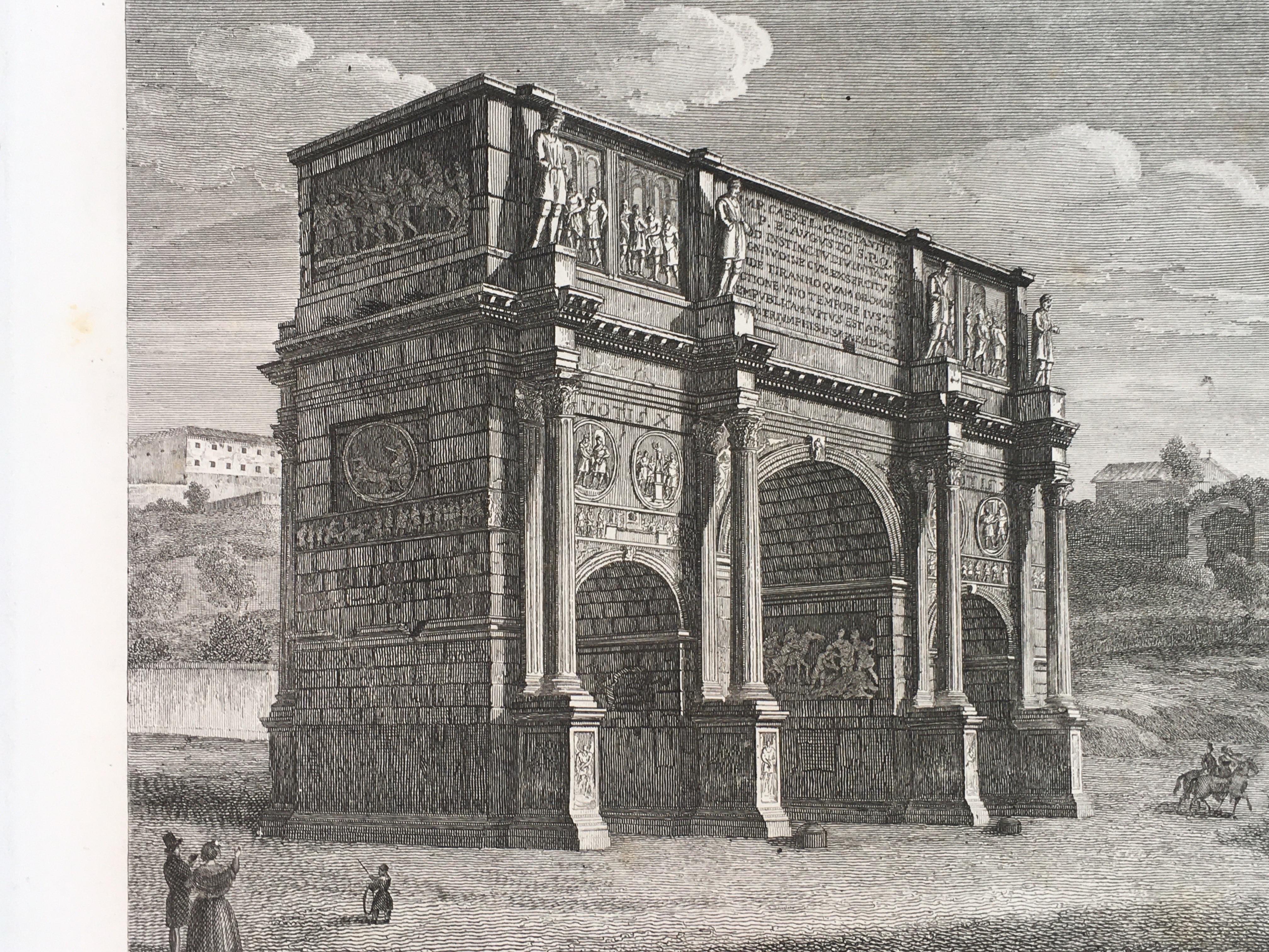 italien Belle gravure architecturale de la ville de Rome imprimée en Italie, 1816, matée en vente