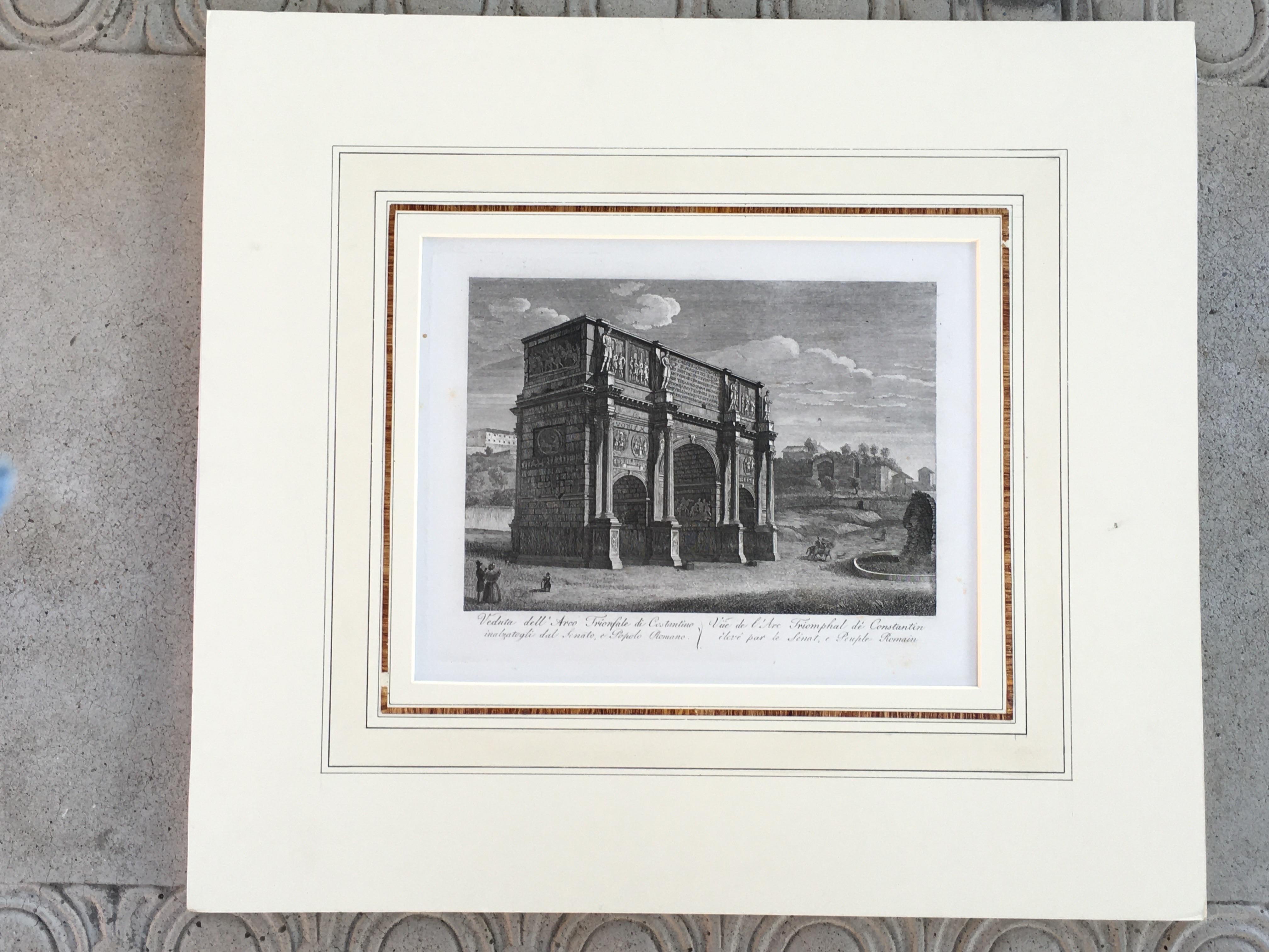 Belle gravure architecturale de la ville de Rome imprimée en Italie, 1816, matée Bon état - En vente à Palm Springs, CA