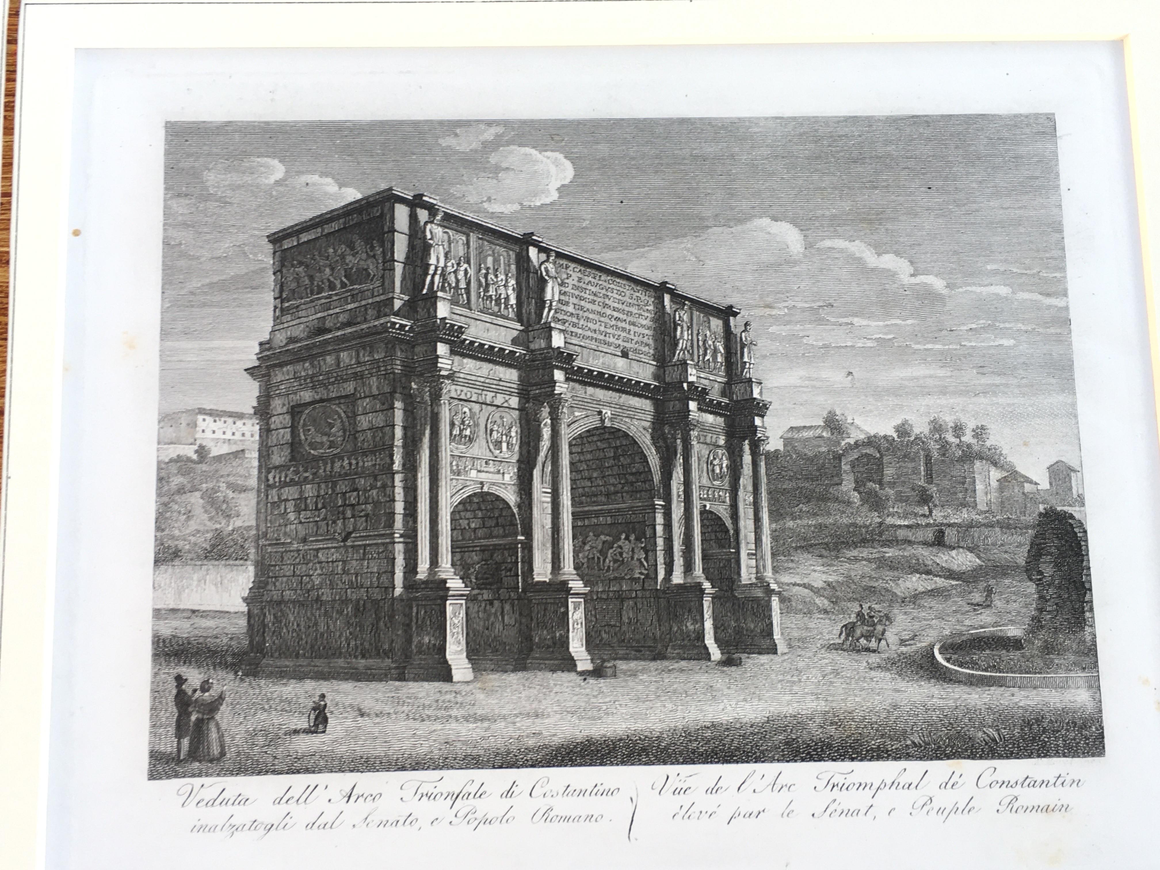Début du XIXe siècle Belle gravure architecturale de la ville de Rome imprimée en Italie, 1816, matée en vente